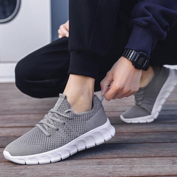 EkRBXA Men Gray Gym Shoes Non Slip Walking Athletic Slip on Breathable Sneakers - Picture 7 of 7